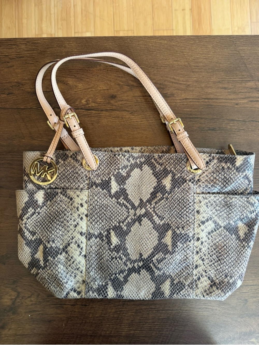 Michael Kors Beige Snake-Print Tote Bag